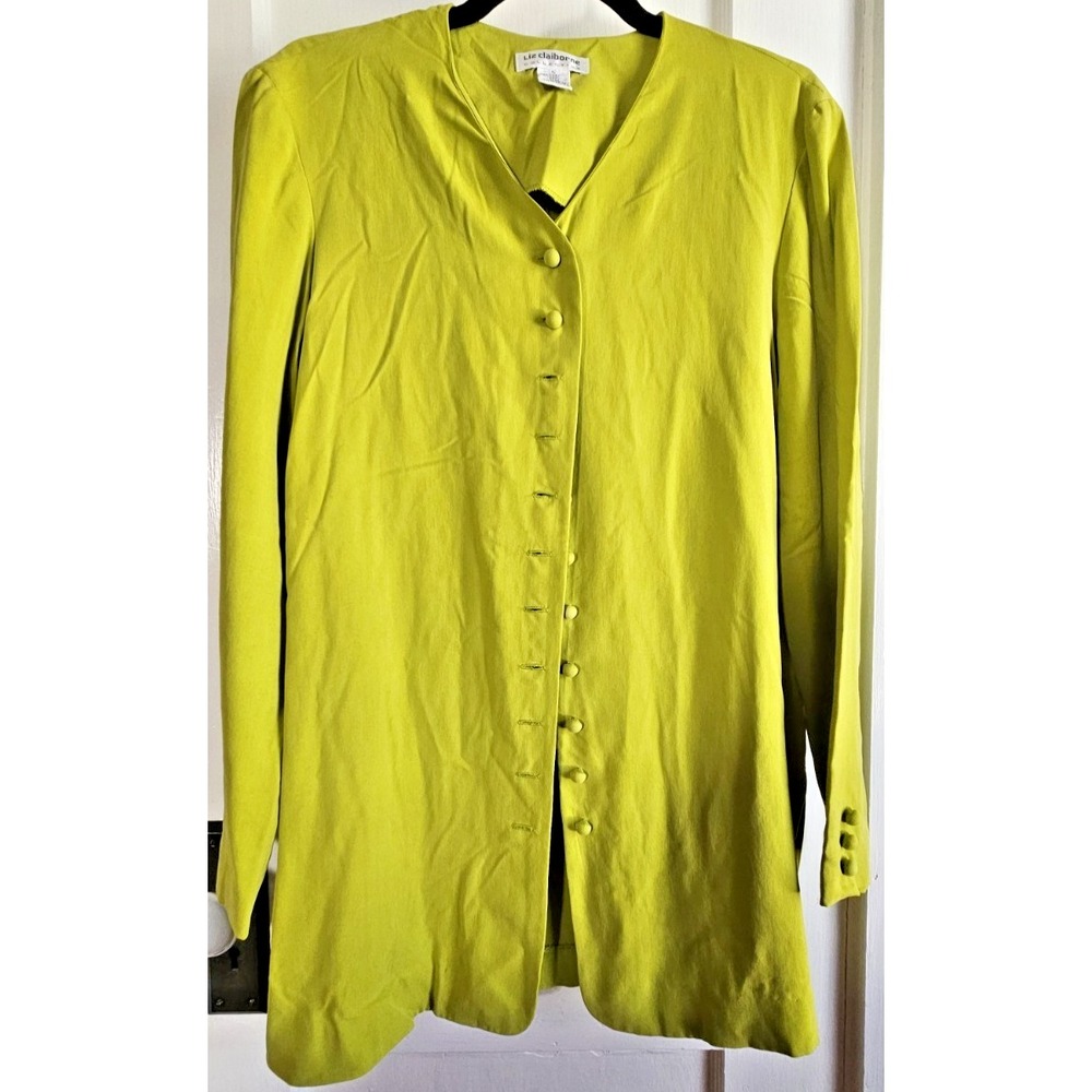 Liz Claiborn collection woman green 100% silk button down dress shirt Sz 6